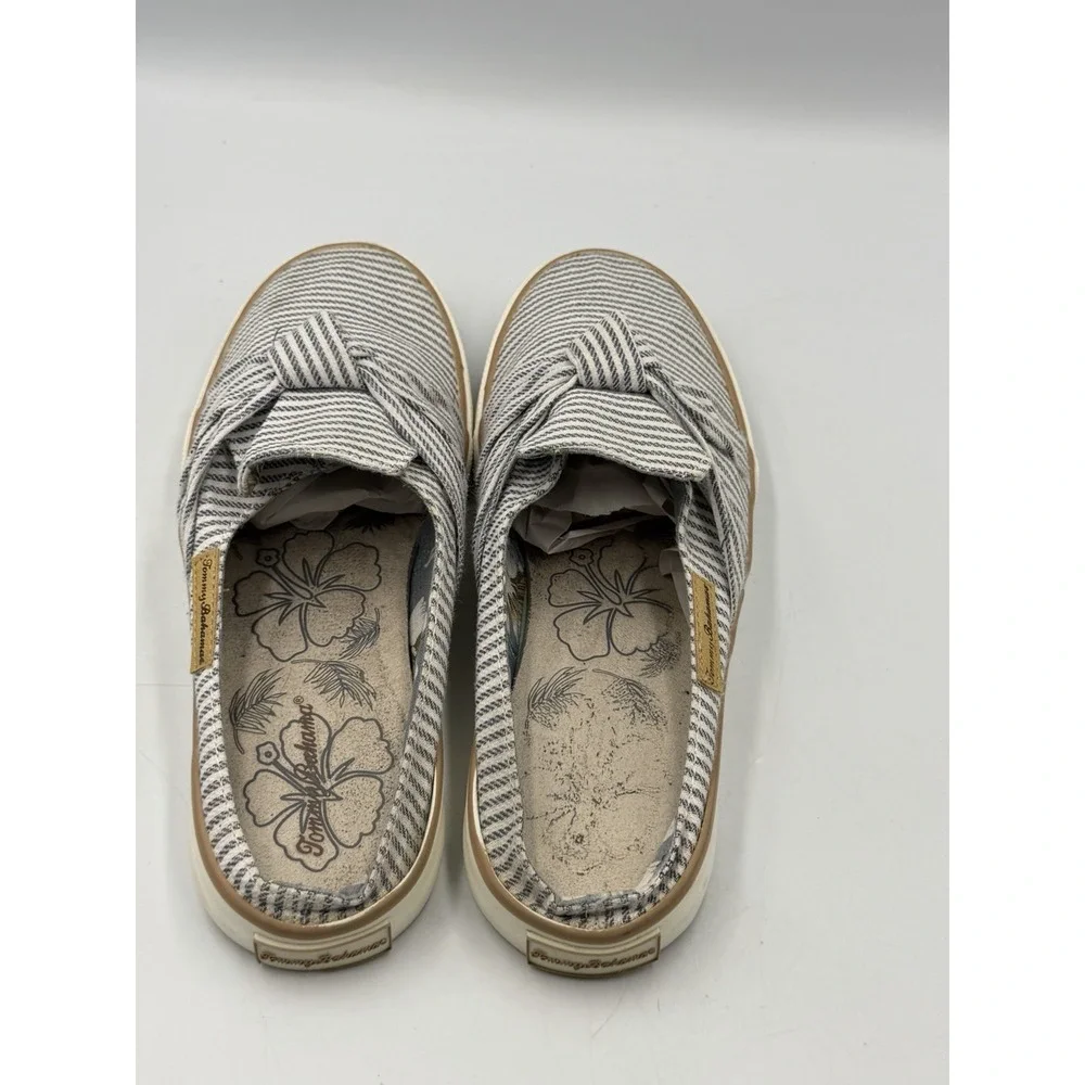 Tommy Bahama Womens 8 Striped Bow Slip On Mule Sneakers Blue White Coastal